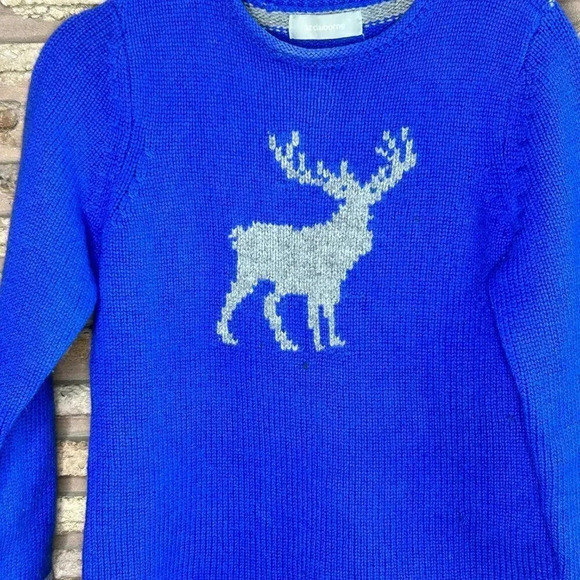 Liz Claiborne Vintage Blue 100% Lambswool Moose Motif Sweater - Picture 9 of 10